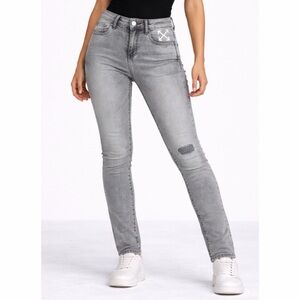 Grey Distressed Acid Wash Skinny Jeans, 28